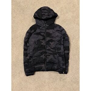 Calvin Klein Men's Gray Camo Stretch Quilted Sherpa Lined Coat Jacket Sz M